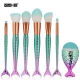 6-15PCS Mermaid Makeup Brushes Set Foundation Blending Powder Eyeshadow Contour Concealer Blush Cosmetic Beauty Make Up Tool Kit