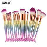 6-15PCS Mermaid Makeup Brushes Set Foundation Blending Powder Eyeshadow Contour Concealer Blush Cosmetic Beauty Make Up Tool Kit