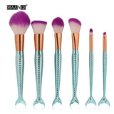 6-15PCS Mermaid Makeup Brushes Set Foundation Blending Powder Eyeshadow Contour Concealer Blush Cosmetic Beauty Make Up Tool Kit
