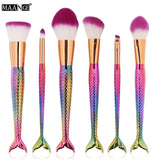 6-15PCS Mermaid Makeup Brushes Set Foundation Blending Powder Eyeshadow Contour Concealer Blush Cosmetic Beauty Make Up Tool Kit