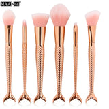 6-15PCS Mermaid Makeup Brushes Set Foundation Blending Powder Eyeshadow Contour Concealer Blush Cosmetic Beauty Make Up Tool Kit