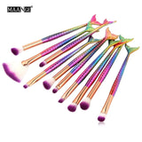 6-15PCS Mermaid Makeup Brushes Set Foundation Blending Powder Eyeshadow Contour Concealer Blush Cosmetic Beauty Make Up Tool Kit
