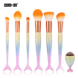 6-15PCS Mermaid Makeup Brushes Set Foundation Blending Powder Eyeshadow Contour Concealer Blush Cosmetic Beauty Make Up Tool Kit