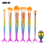 6-15PCS Mermaid Makeup Brushes Set Foundation Blending Powder Eyeshadow Contour Concealer Blush Cosmetic Beauty Make Up Tool Kit