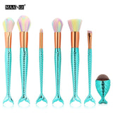 6-15PCS Mermaid Makeup Brushes Set Foundation Blending Powder Eyeshadow Contour Concealer Blush Cosmetic Beauty Make Up Tool Kit