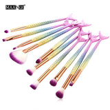 6-15PCS Mermaid Makeup Brushes Set Foundation Blending Powder Eyeshadow Contour Concealer Blush Cosmetic Beauty Make Up Tool Kit