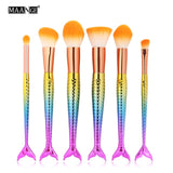 6-15PCS Mermaid Makeup Brushes Set Foundation Blending Powder Eyeshadow Contour Concealer Blush Cosmetic Beauty Make Up Tool Kit