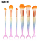 6-15PCS Mermaid Makeup Brushes Set Foundation Blending Powder Eyeshadow Contour Concealer Blush Cosmetic Beauty Make Up Tool Kit