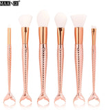 6-15PCS Mermaid Makeup Brushes Set Foundation Blending Powder Eyeshadow Contour Concealer Blush Cosmetic Beauty Make Up Tool Kit