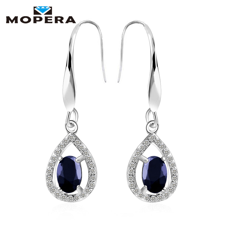 Mopera 1.44ct Natural Sapphire Earrings Fine Brinco Dangle Water Drop Earrings For Women Fashionable 925 Sterling Silver Jewelry