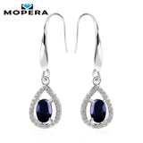 Mopera 1.44ct Natural Sapphire Earrings Fine Brinco Dangle Water Drop Earrings For Women Fashionable 925 Sterling Silver Jewelry