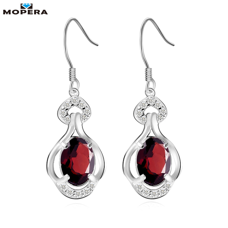 Mopera 1.44ct Natural Garnet Gemstone Earrings 925 Sterling Silver Jewelry Wedding Drop Earrings For Women Brand Fine jewelry