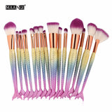 6-15PCS Mermaid Makeup Brushes Set Foundation Blending Powder Eyeshadow Contour Concealer Blush Cosmetic Beauty Make Up Tool Kit