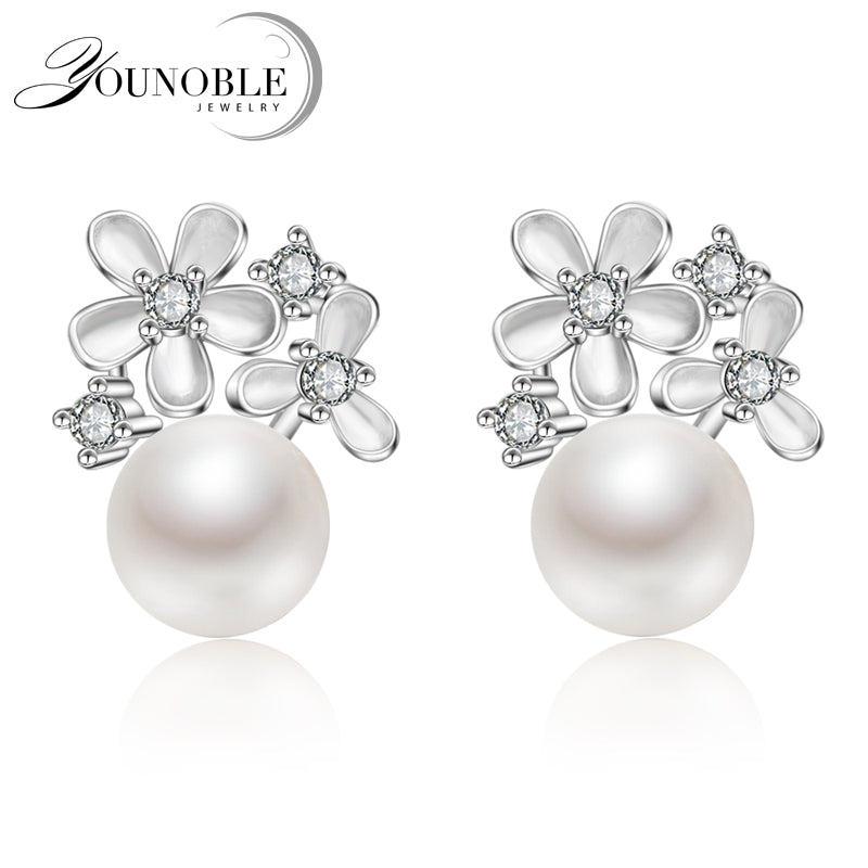 Natural Pearl flower earrings,Pearl with 925 Sterling Silver earring,Birthday gift Jewelry Accessories earrings for women White