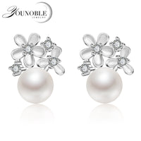 Natural Pearl flower earrings,Pearl with 925 Sterling Silver earring,Birthday gift Jewelry Accessories earrings for women White