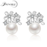 Natural Pearl flower earrings,Pearl with 925 Sterling Silver earring,Birthday gift Jewelry Accessories earrings for women White