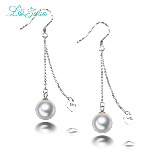 L&zuan S925 Silver Pearl Drop Earring Long For Womens Elegant and Graceful Trendy Seashell Heart pearls Fine Jewelry Party Gift