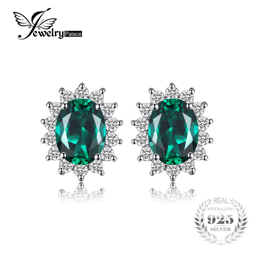 JewelryPalace Oval 2.5ct Created Emerald Stud Earring 925 Sterling Silver Earring For Women Princess Diana Wedding Fine Jewelry