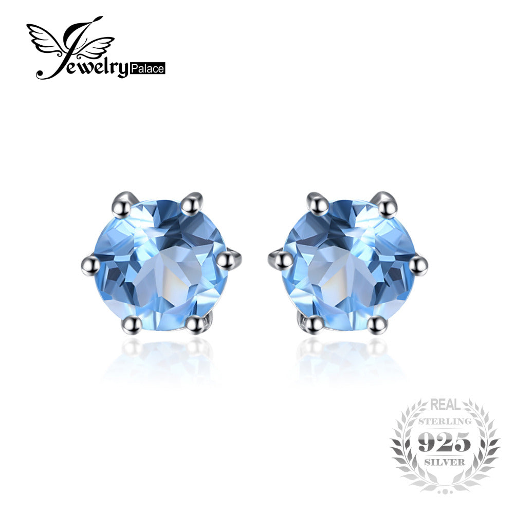 JewelryPalace Natural Blue Topaz Earrings Stud Genuine 925 Sterling Silver Jewelry New Women Jewelry Outstanding Fine Jewelry