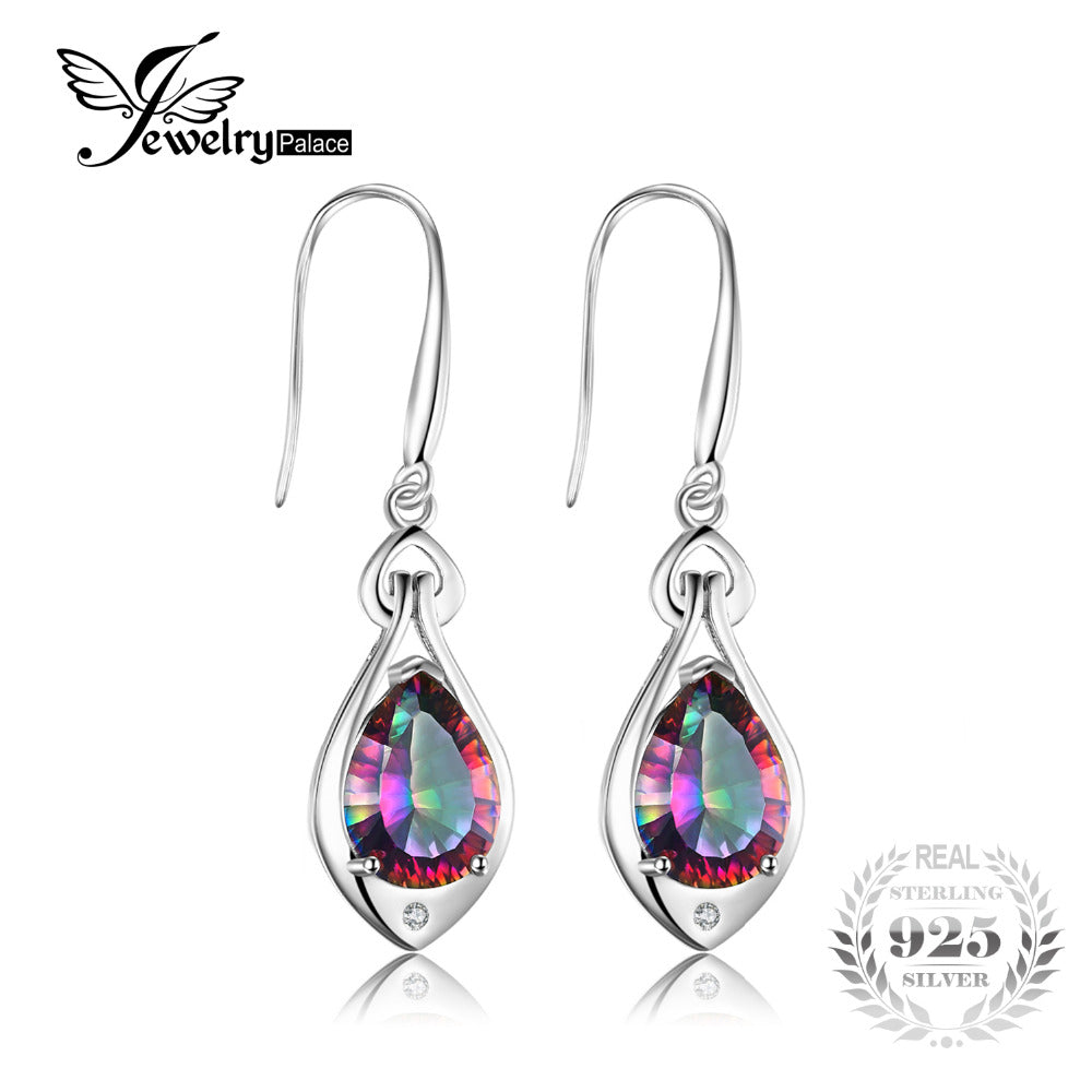 Jewelry Water Drop 6.8ct Rainbow Fire Mystic Topaz Dangle Earrings Pure 925 Sterling Silver 2016 New Fine Jewelry For Women