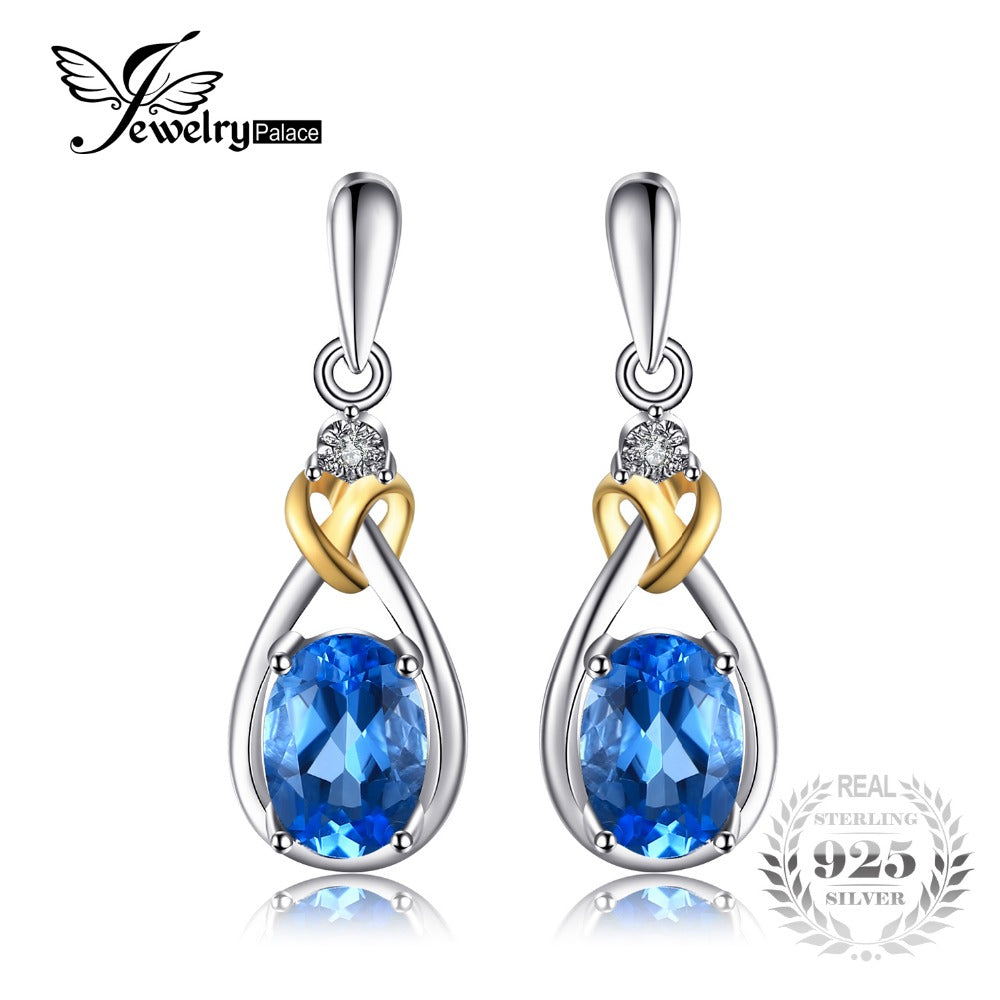 JewelryPalace Love Knot 1.9ct Natural Blue Topaz 925 Sterling Silver 18K Gold Dangle Earrings Fine Jewelry On Sale