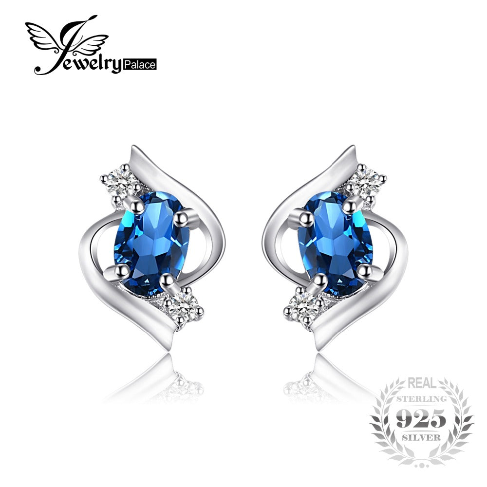 JewelryPalace Oval 1.1ct Natural London Blue Topaz Stud Earrings Genuine 925 Sterling Silver 2016 New Fine Jewelry For women