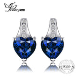 JewelryPalace 2.18 ct Created Blue Sapphire Heart Stud Earrings For Woman 925 Sterling Silver Charms Anniversary Fine Jewelry