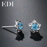 EDI 0.6cttw Blue Topaz 925 Sterling Silver Fashion Stud Earrings Women Solitaire Rose Beauty And The Beast Design Fine Jewelry