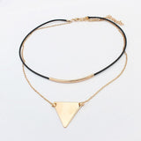 DAN'S Fashion Retro Geometric Triangle Pendant Collar Double chains leather simple choker necklace gift for women girl 122908