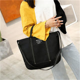 Women's Leisure Letter Canvas Bags Tote Zipper Bag Shoulder Bag