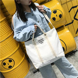 Women's Leisure Letter Canvas Bags Tote Zipper Bag Shoulder Bag
