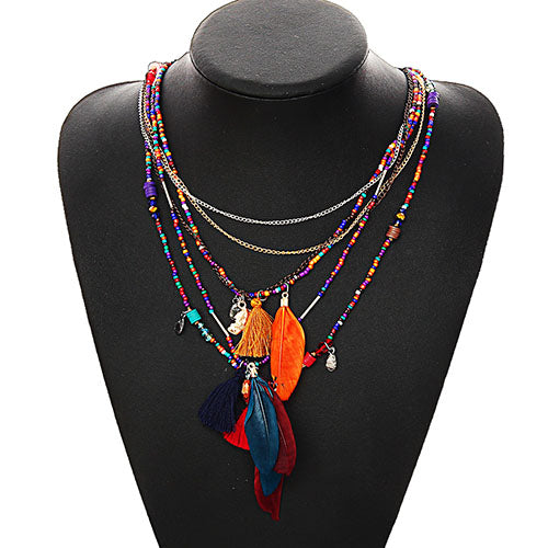 Multi-Color Feather Necklaces & Pendants Beads Chain Statement Necklace Women Collares Ethnic Jewelry for Personalised Gifts