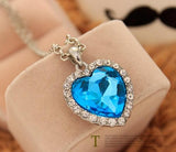 Anenjery Classic Zircon Titanic Ocean Heart Dark Blue Crystal Necklaces & Pendants Statement Chain Necklace Woman Anime collares
