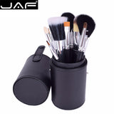 JAF Brand 12pcs Makeup Brushes Kit Holder Tube Convenient Portable Leather Cup Natural Hair Synthetic Duo Fiber Studio J1204MCB