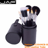 JAF Brand 12pcs Makeup Brushes Kit Holder Tube Convenient Portable Leather Cup Natural Hair Synthetic Duo Fiber Studio J1204MCB
