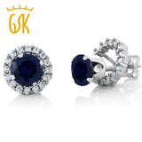 GemStoneKing 2.00 Ct Round Natural Blue Sapphire Earrings For Women 925 Sterling Silver Gemstone Stud Earrings With Jackets