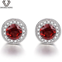Double-R Garnet Earrings Sterling Silver Jewelry 1.5ct Natural Gemstone 925 Sterling Silver Stud Earrings For Women Wedding