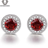 Double-R Garnet Earrings Sterling Silver Jewelry 1.5ct Natural Gemstone 925 Sterling Silver Stud Earrings For Women Wedding