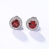 Double-R Garnet Earrings Sterling Silver Jewelry 1.5ct Natural Gemstone 925 Sterling Silver Stud Earrings For Women Wedding