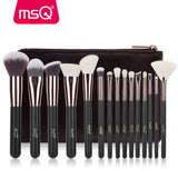 MSQ 15pcs Makeup Brush Set Rose Gold Animal Hair And Synthetic Hair With PU Leather Case