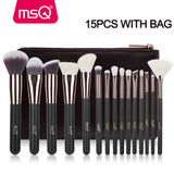 MSQ 15pcs Makeup Brush Set Rose Gold Animal Hair And Synthetic Hair With PU Leather Case