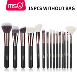 MSQ 15pcs Makeup Brush Set Rose Gold Animal Hair And Synthetic Hair With PU Leather Case