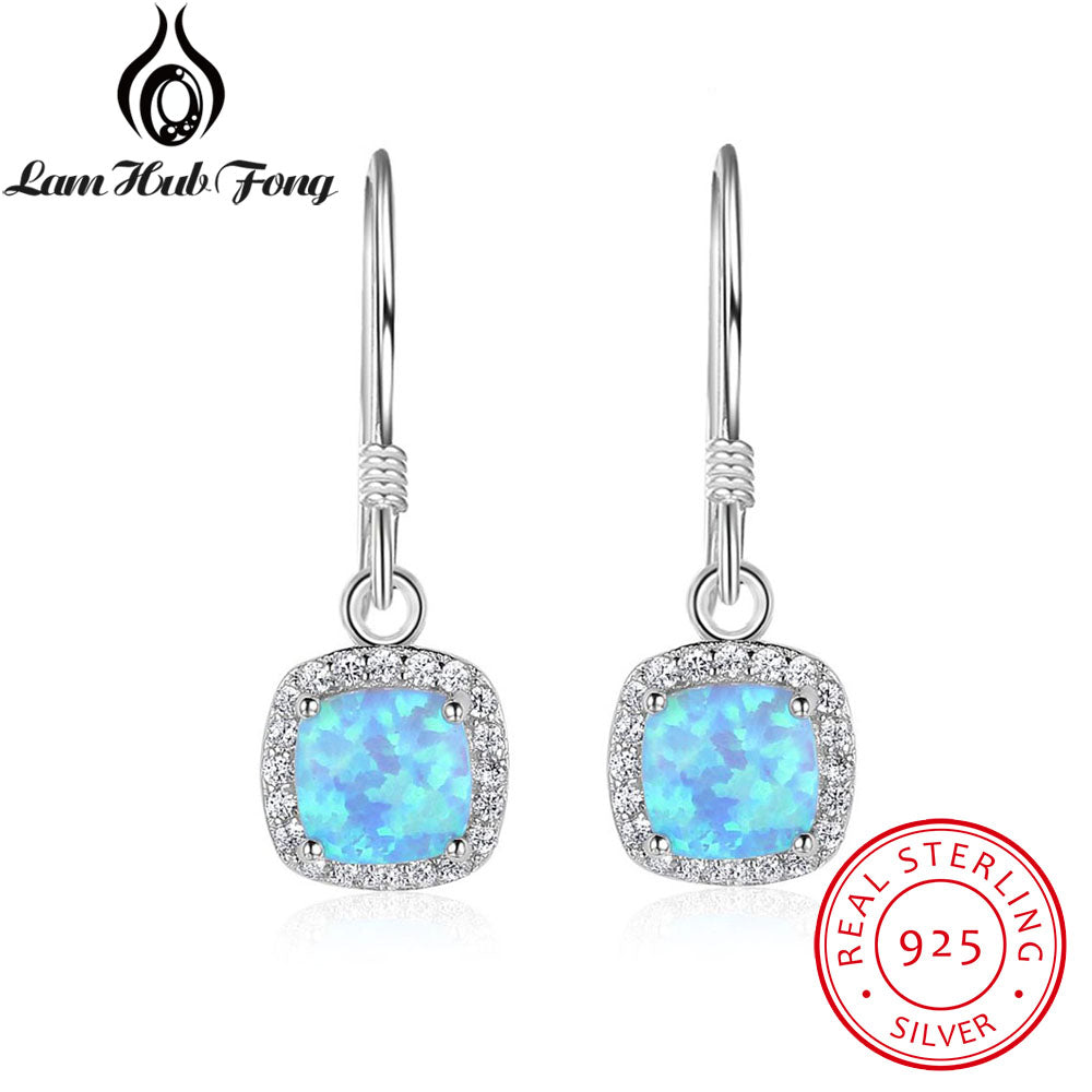 Hot Selling Fine Jewelry 925 Sterling Silver Square Blue Opal classic Stone Women Drop Earrings Valentine's Day Gift For Lover