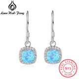 Hot Selling Fine Jewelry 925 Sterling Silver Square Blue Opal classic Stone Women Drop Earrings Valentine's Day Gift For Lover