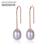 MSXNEOW Simple Ear Hook 925 Sterling Silver Earrings 8-9mm Natural Rice Pearl Drop Earrings for Women Fine Jewelry FE0026