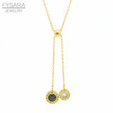 FYSARA Black&White Crystals Two Round Cricle Pendants Necklace Slideable Roman Numeral Short Necklace For Women Jewelry Party
