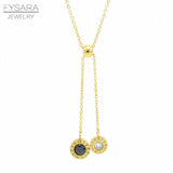 FYSARA Black&White Crystals Two Round Cricle Pendants Necklace Slideable Roman Numeral Short Necklace For Women Jewelry Party