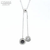 FYSARA Black&White Crystals Two Round Cricle Pendants Necklace Slideable Roman Numeral Short Necklace For Women Jewelry Party