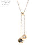 FYSARA Black&White Crystals Two Round Cricle Pendants Necklace Slideable Roman Numeral Short Necklace For Women Jewelry Party