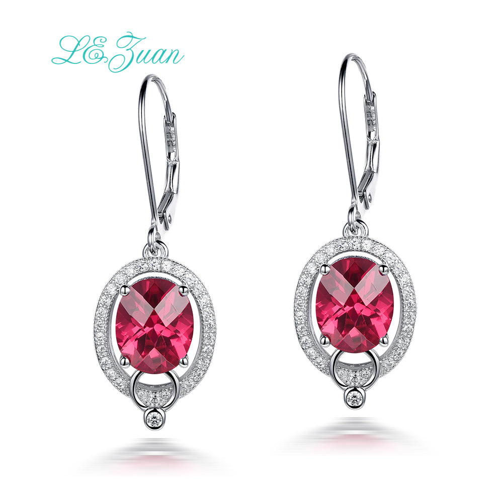L&zuan 925 Sterling Silver Ruby Drop Earrings 6.87ct Red Stone Geometric Dangle Earring Fine Wedding Jewelry For Women Lady Girl